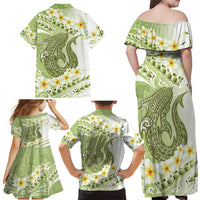 Green Hawaii Shark Tattoo Family Matching Off Shoulder Maxi Dress and Hawaiian Shirt Frangipani With Polynesian Pastel Version LT14 - Polynesian Pride