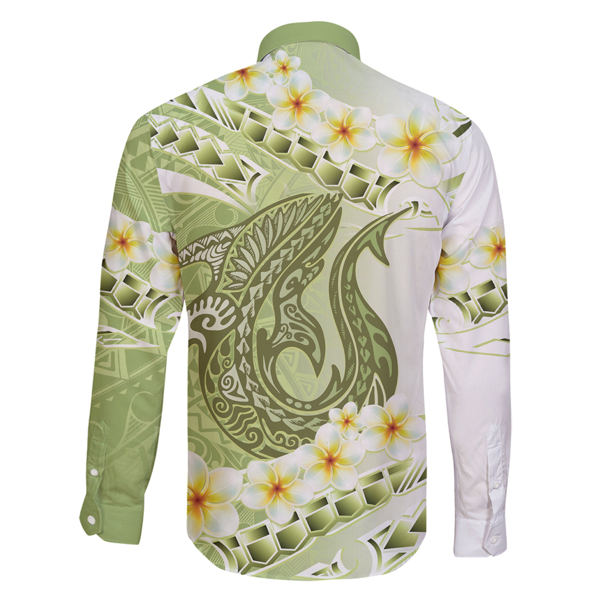 Green Hawaii Shark Tattoo Family Matching Off Shoulder Maxi Dress and Hawaiian Shirt Frangipani With Polynesian Pastel Version LT14 - Polynesian Pride
