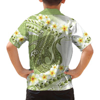 Green Hawaii Shark Tattoo Family Matching Puletasi and Hawaiian Shirt Frangipani With Polynesian Pastel Version LT14 - Polynesian Pride