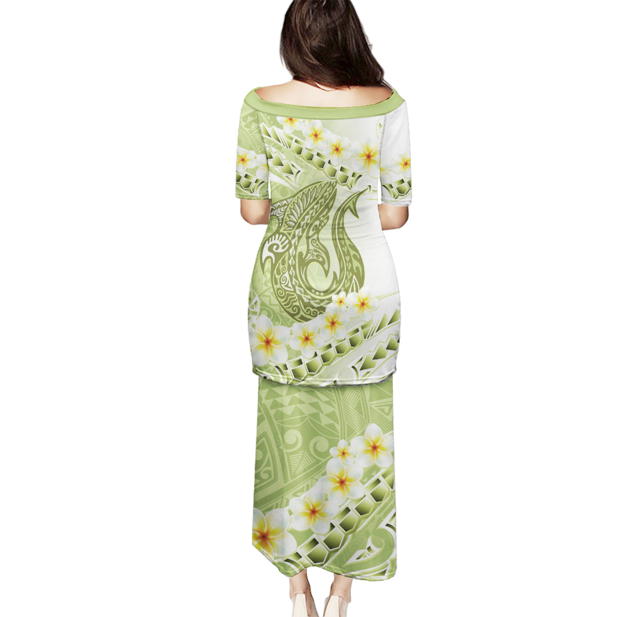 Green Hawaii Shark Tattoo Family Matching Puletasi and Hawaiian Shirt Frangipani With Polynesian Pastel Version LT14 - Polynesian Pride
