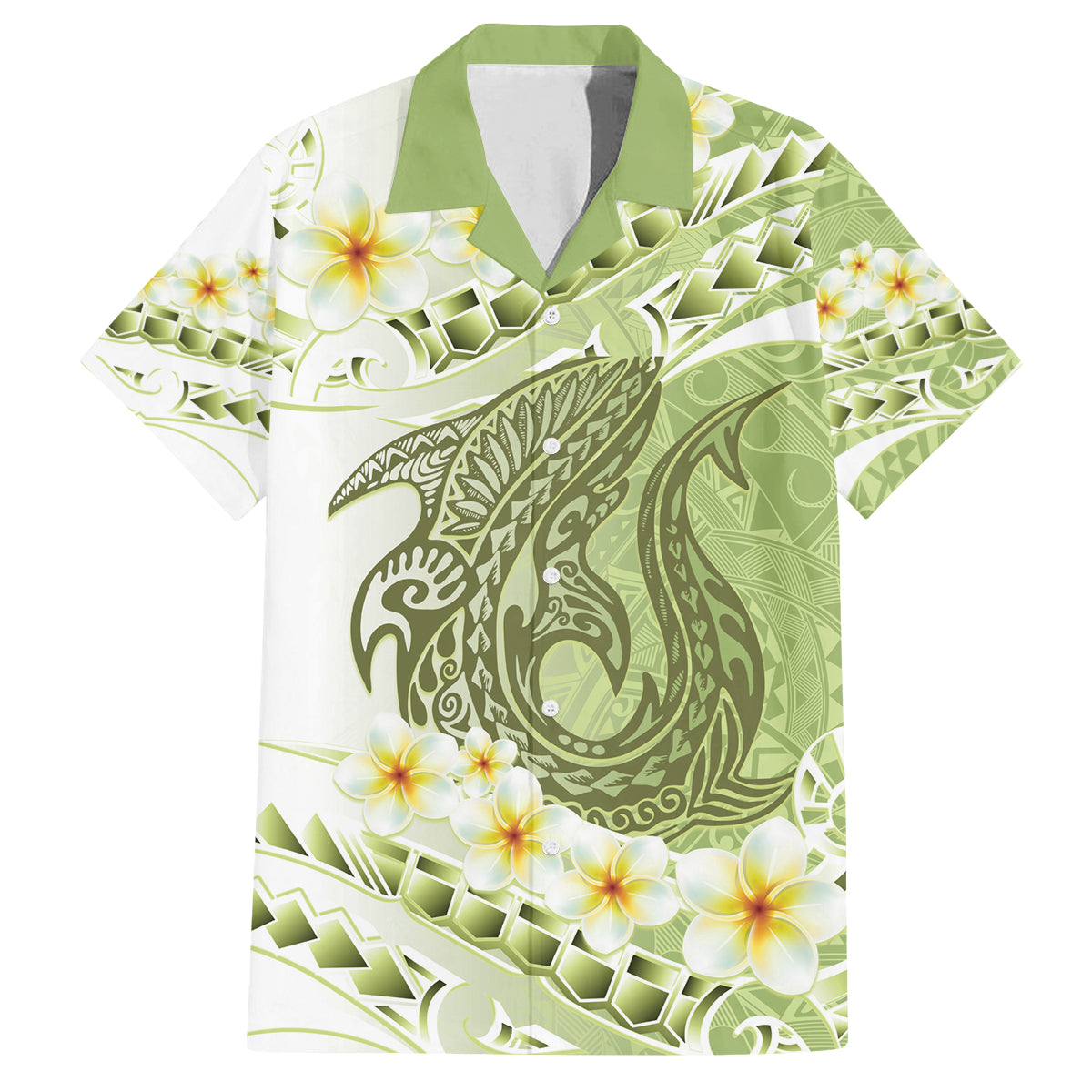 Green Hawaii Shark Tattoo Family Matching Summer Maxi Dress and Hawaiian Shirt Frangipani With Polynesian Pastel Version LT14 Dad's Shirt - Short Sleeve Green - Polynesian Pride