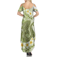 Green Hawaii Shark Tattoo Family Matching Summer Maxi Dress and Hawaiian Shirt Frangipani With Polynesian Pastel Version LT14 - Polynesian Pride