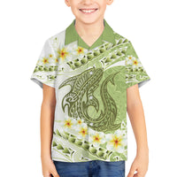 Green Hawaii Shark Tattoo Family Matching Summer Maxi Dress and Hawaiian Shirt Frangipani With Polynesian Pastel Version LT14 Son's Shirt Green - Polynesian Pride
