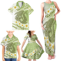 Green Hawaii Shark Tattoo Family Matching Tank Maxi Dress and Hawaiian Shirt Frangipani With Polynesian Pastel Version LT14 - Polynesian Pride