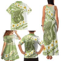 Green Hawaii Shark Tattoo Family Matching Tank Maxi Dress and Hawaiian Shirt Frangipani With Polynesian Pastel Version LT14 - Polynesian Pride