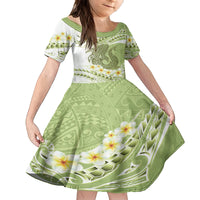 Green Hawaii Shark Tattoo Kid Short Sleeve Dress Frangipani With Polynesian Pastel Version LT14 KID Green - Polynesian Pride