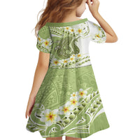 Green Hawaii Shark Tattoo Kid Short Sleeve Dress Frangipani With Polynesian Pastel Version LT14 - Polynesian Pride