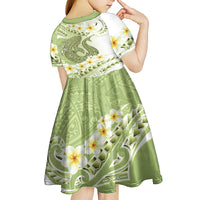 Green Hawaii Shark Tattoo Kid Short Sleeve Dress Frangipani With Polynesian Pastel Version LT14 - Polynesian Pride