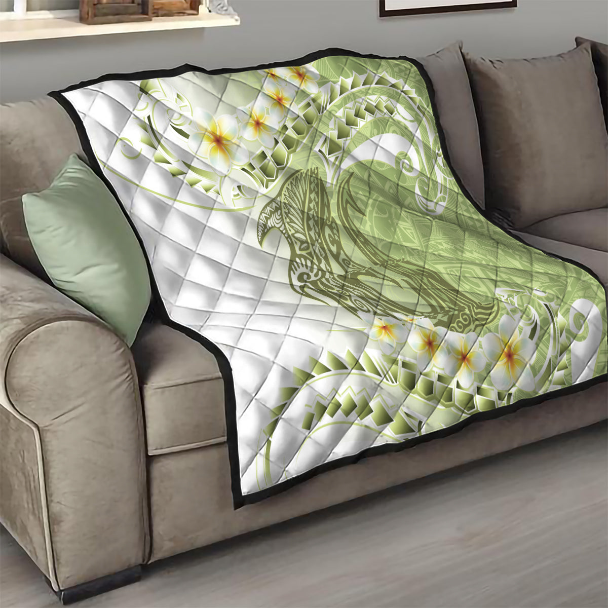 Green Hawaii Shark Tattoo Quilt Frangipani With Polynesian Pastel Version LT14 - Polynesian Pride