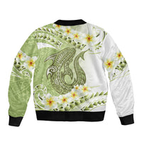 Green Hawaii Shark Tattoo Sleeve Zip Bomber Jacket Frangipani With Polynesian Pastel Version