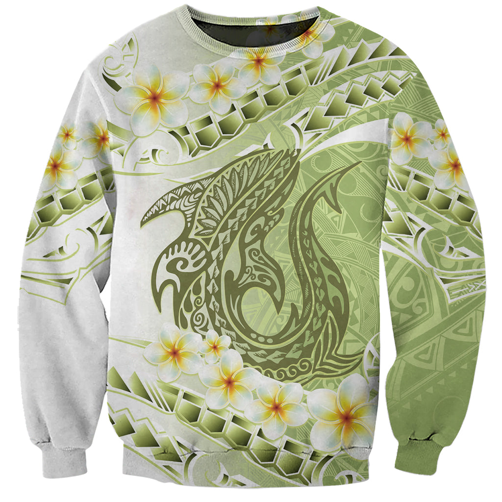 Green Hawaii Shark Tattoo Sweatshirt Frangipani With Polynesian Pastel Version