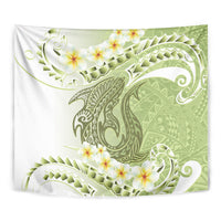 Green Hawaii Shark Tattoo Tapestry Frangipani With Polynesian Pastel Version