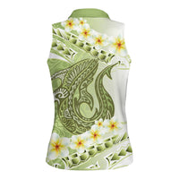 Green Hawaii Shark Tattoo Women Sleeveless Polo Shirt Frangipani With Polynesian Pastel Version LT14 - Polynesian Pride