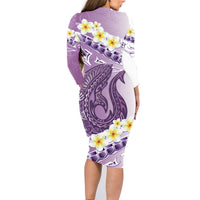 Purple Hawaii Shark Tattoo Family Matching Long Sleeve Bodycon Dress and Hawaiian Shirt Frangipani With Polynesian Pastel Version LT14 - Polynesian Pride