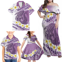 Purple Hawaii Shark Tattoo Family Matching Off Shoulder Maxi Dress and Hawaiian Shirt Frangipani With Polynesian Pastel Version LT14 - Polynesian Pride