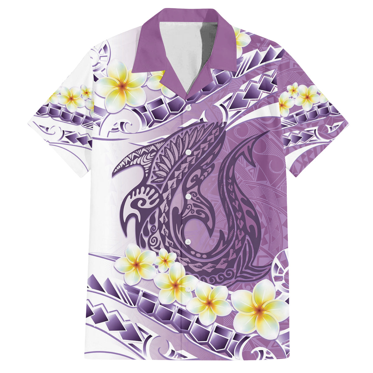 Purple Hawaii Shark Tattoo Family Matching Off Shoulder Short Dress and Hawaiian Shirt Frangipani With Polynesian Pastel Version LT14 Dad's Shirt - Short Sleeve Purple - Polynesian Pride