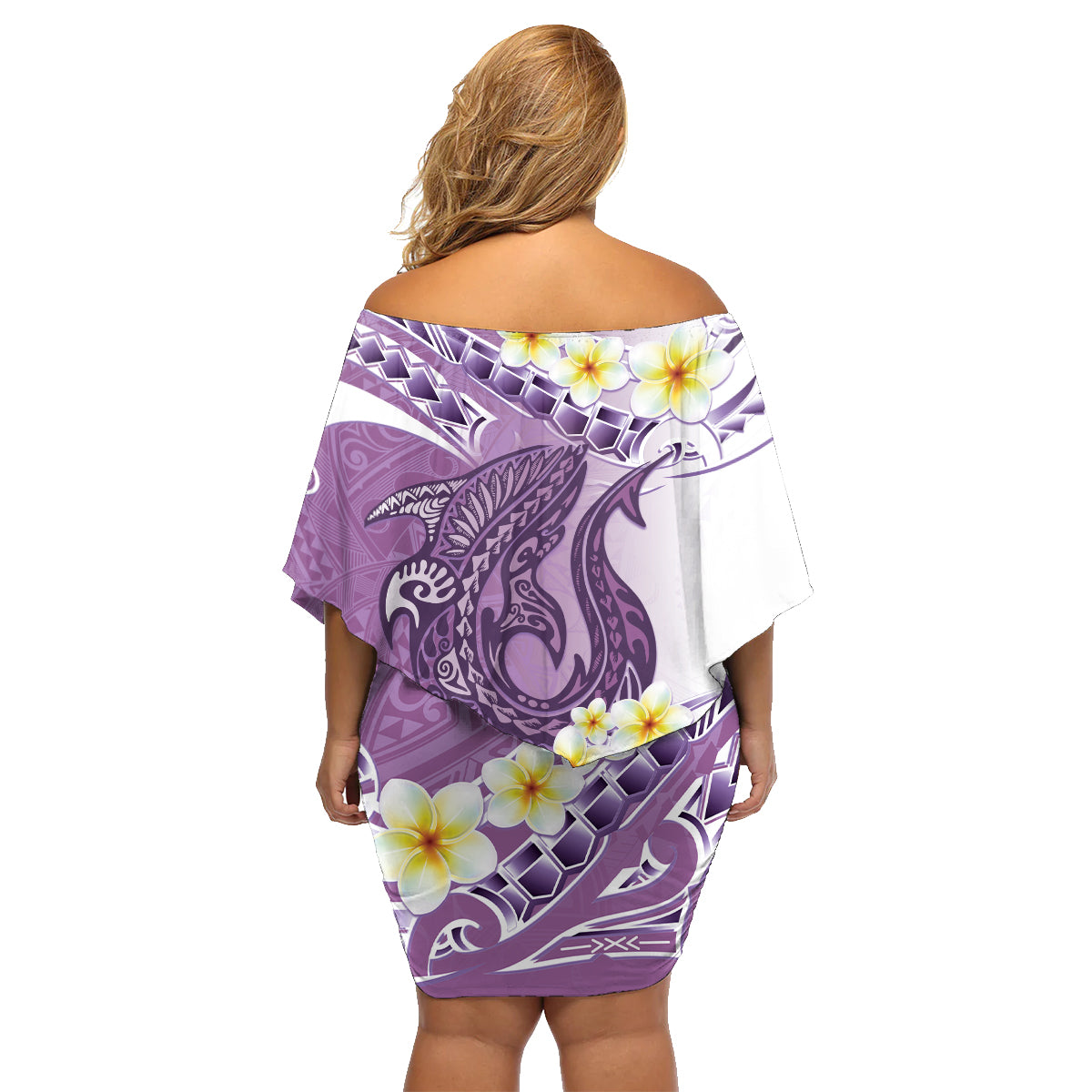 Purple Hawaii Shark Tattoo Family Matching Off Shoulder Short Dress and Hawaiian Shirt Frangipani With Polynesian Pastel Version LT14 - Polynesian Pride