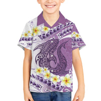 Purple Hawaii Shark Tattoo Family Matching Off Shoulder Short Dress and Hawaiian Shirt Frangipani With Polynesian Pastel Version LT14 Son's Shirt Purple - Polynesian Pride