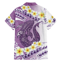 Purple Hawaii Shark Tattoo Family Matching Puletasi and Hawaiian Shirt Frangipani With Polynesian Pastel Version LT14 - Polynesian Pride