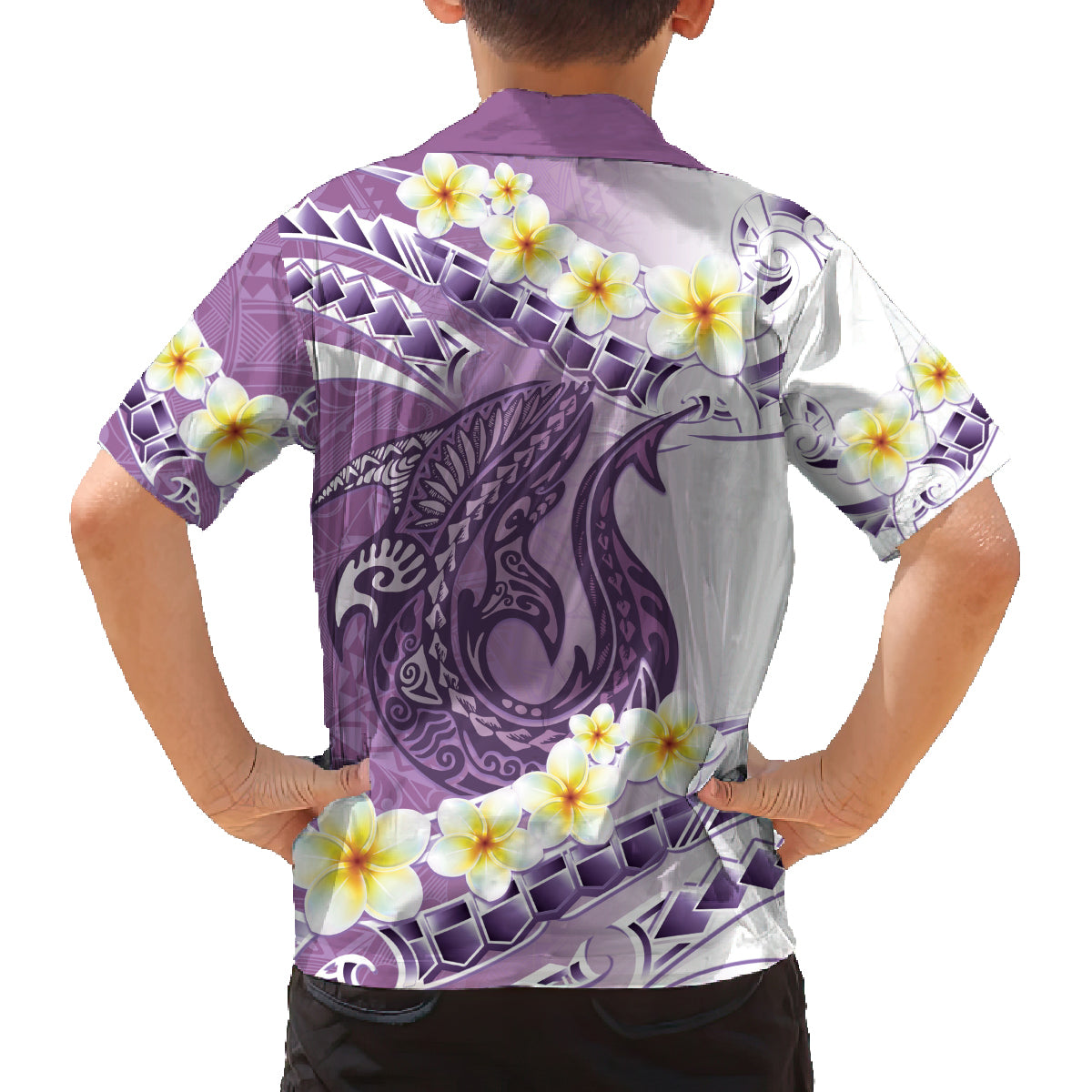 Purple Hawaii Shark Tattoo Family Matching Tank Maxi Dress and Hawaiian Shirt Frangipani With Polynesian Pastel Version LT14 - Polynesian Pride
