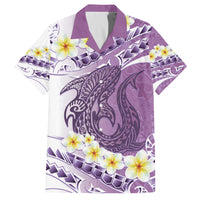 Purple Hawaii Shark Tattoo Family Matching Tank Maxi Dress and Hawaiian Shirt Frangipani With Polynesian Pastel Version LT14 Dad's Shirt - Short Sleeve Purple - Polynesian Pride