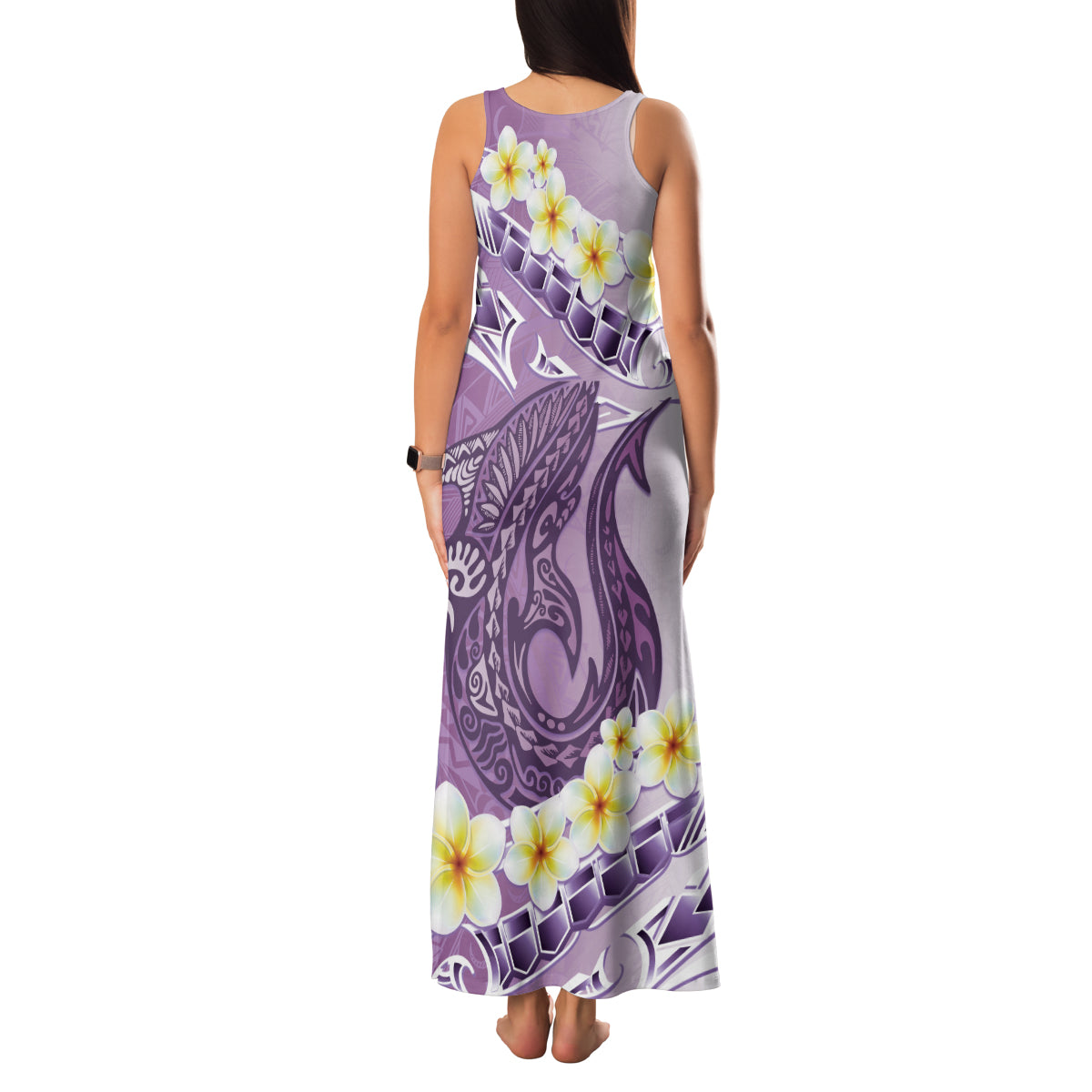 Purple Hawaii Shark Tattoo Family Matching Tank Maxi Dress and Hawaiian Shirt Frangipani With Polynesian Pastel Version LT14 - Polynesian Pride