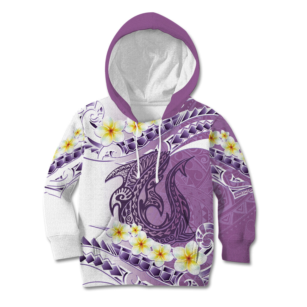 Purple Hawaii Shark Tattoo Kid Hoodie Frangipani With Polynesian Pastel Version LT14 Hoodie Purple - Polynesian Pride