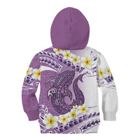 Purple Hawaii Shark Tattoo Kid Hoodie Frangipani With Polynesian Pastel Version LT14 - Polynesian Pride