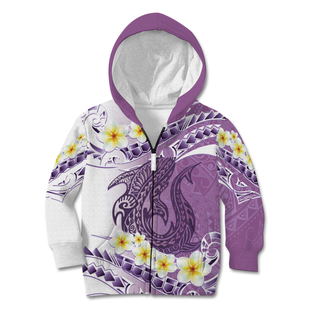 Purple Hawaii Shark Tattoo Kid Hoodie Frangipani With Polynesian Pastel Version LT14 Zip Hoodie Purple - Polynesian Pride