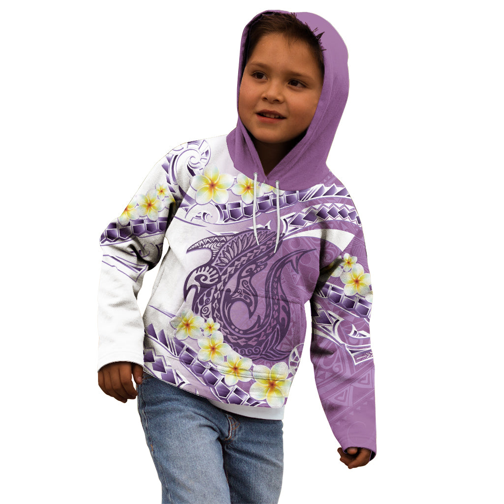 Purple Hawaii Shark Tattoo Kid Hoodie Frangipani With Polynesian Pastel Version LT14 - Polynesian Pride