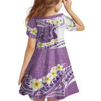 Purple Hawaii Shark Tattoo Kid Short Sleeve Dress Frangipani With Polynesian Pastel Version