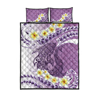 Purple Hawaii Shark Tattoo Quilt Bed Set Frangipani With Polynesian Pastel Version