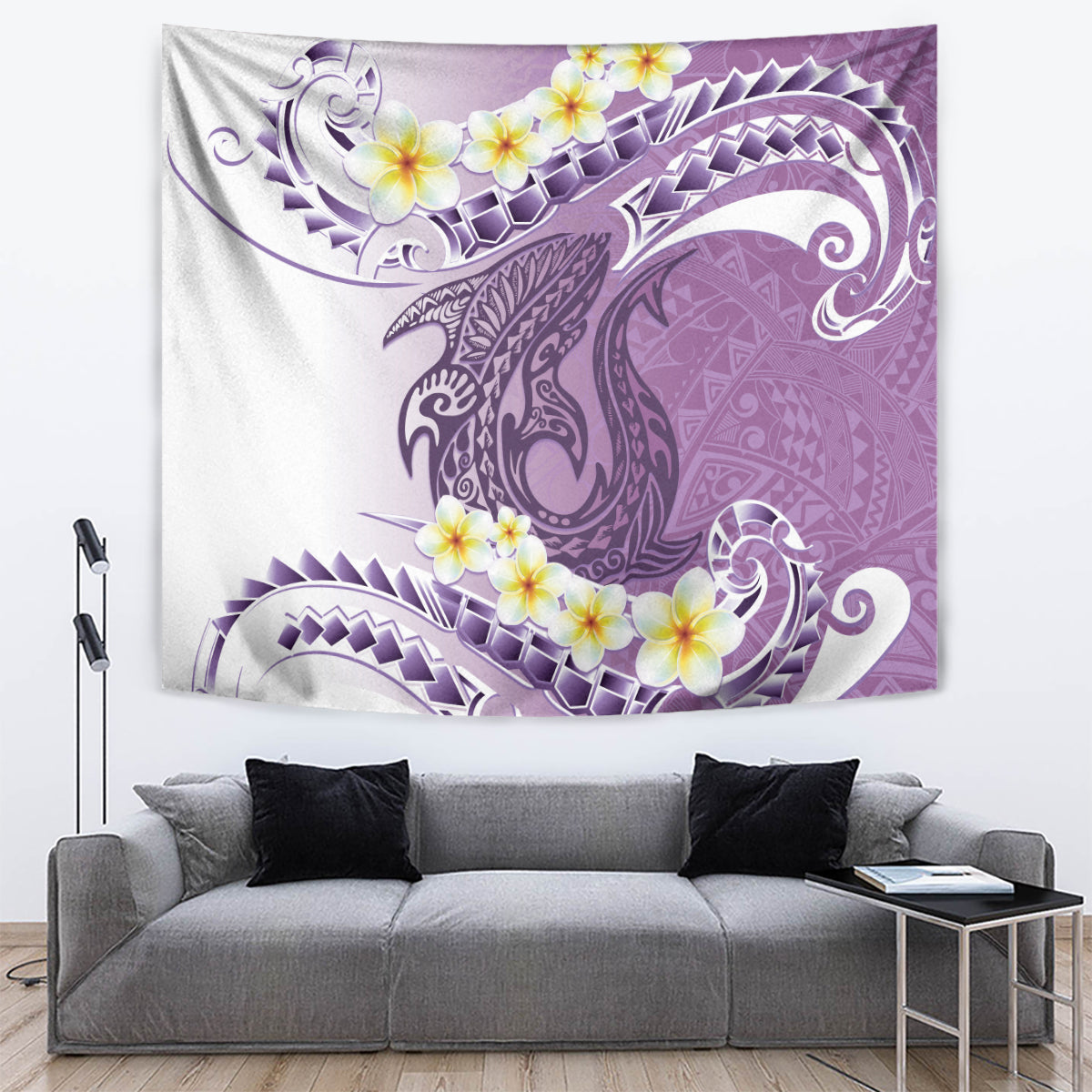 Purple Hawaii Shark Tattoo Tapestry Frangipani With Polynesian Pastel Version LT14 Purple - Polynesian Pride