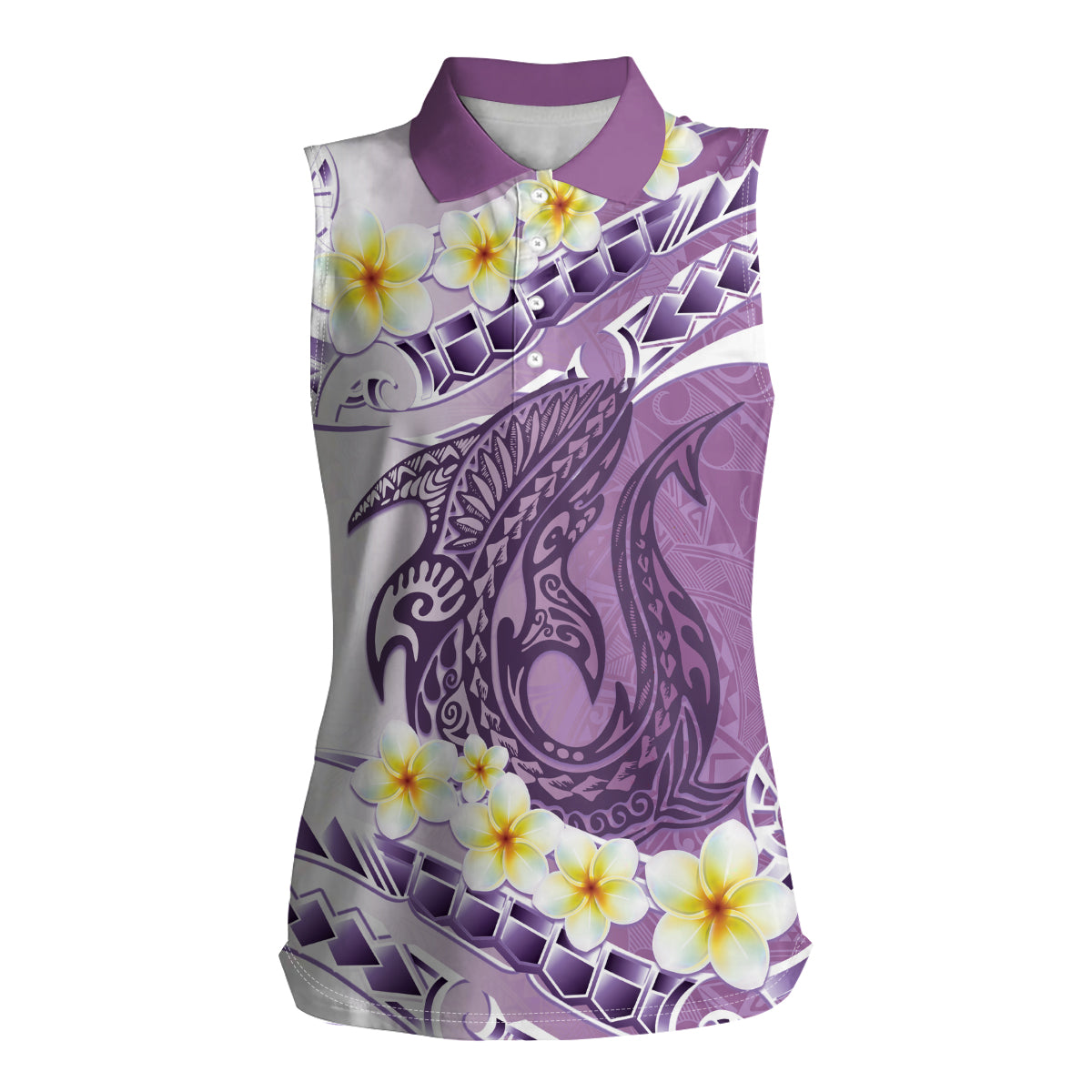 Purple Hawaii Shark Tattoo Women Sleeveless Polo Shirt Frangipani With Polynesian Pastel Version LT14 Female Purple - Polynesian Pride