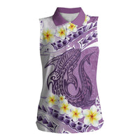 Purple Hawaii Shark Tattoo Women Sleeveless Polo Shirt Frangipani With Polynesian Pastel Version LT14 Female Purple - Polynesian Pride