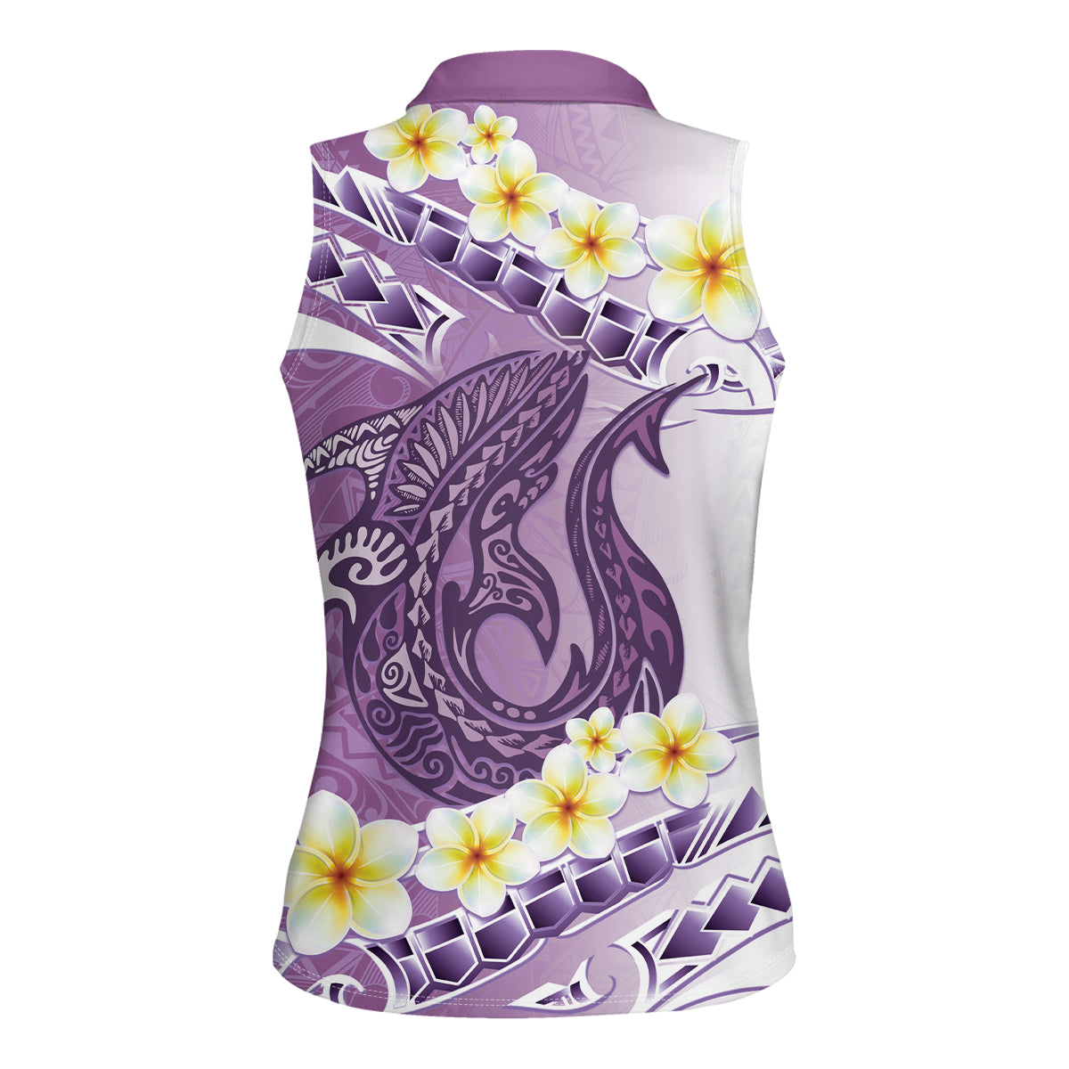 Purple Hawaii Shark Tattoo Women Sleeveless Polo Shirt Frangipani With Polynesian Pastel Version LT14 - Polynesian Pride