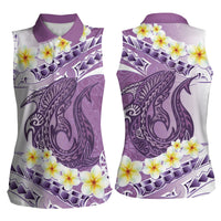 Purple Hawaii Shark Tattoo Women Sleeveless Polo Shirt Frangipani With Polynesian Pastel Version LT14 - Polynesian Pride