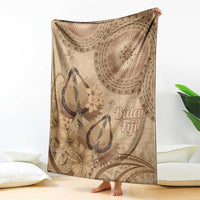 Brown Bula Fiji Blanket Fijian Dance Fan Tapa Cloth Pattern