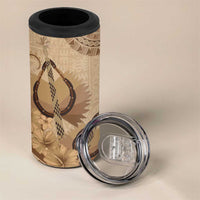 Brown Bula Fiji 4 in 1 Can Cooler Tumbler Fijian Dance Fan Tapa Cloth Pattern LT14 - Polynesian Pride
