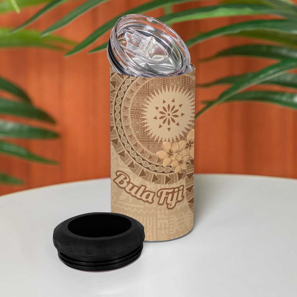Brown Bula Fiji 4 in 1 Can Cooler Tumbler Fijian Dance Fan Tapa Cloth Pattern LT14 - Polynesian Pride
