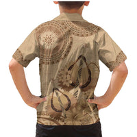 Brown Bula Fiji Family Matching Mermaid Dress and Hawaiian Shirt Fijian Dance Fan Tapa Cloth Pattern LT14 - Polynesian Pride