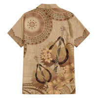 Brown Bula Fiji Family Matching Off The Shoulder Long Sleeve Dress and Hawaiian Shirt Fijian Dance Fan Tapa Cloth Pattern LT14 - Polynesian Pride