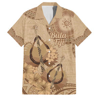 Brown Bula Fiji Family Matching Off Shoulder Short Dress and Hawaiian Shirt Fijian Dance Fan Tapa Cloth Pattern LT14 Dad's Shirt - Short Sleeve Brown - Polynesian Pride
