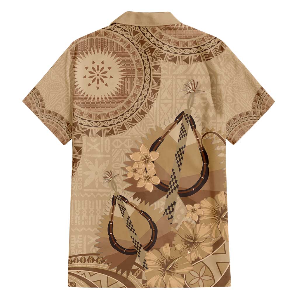 Brown Bula Fiji Family Matching Puletasi and Hawaiian Shirt Fijian Dance Fan Tapa Cloth Pattern LT14 - Polynesian Pride