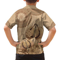 Brown Bula Fiji Family Matching Short Sleeve Bodycon Dress and Hawaiian Shirt Fijian Dance Fan Tapa Cloth Pattern LT14 - Polynesian Pride