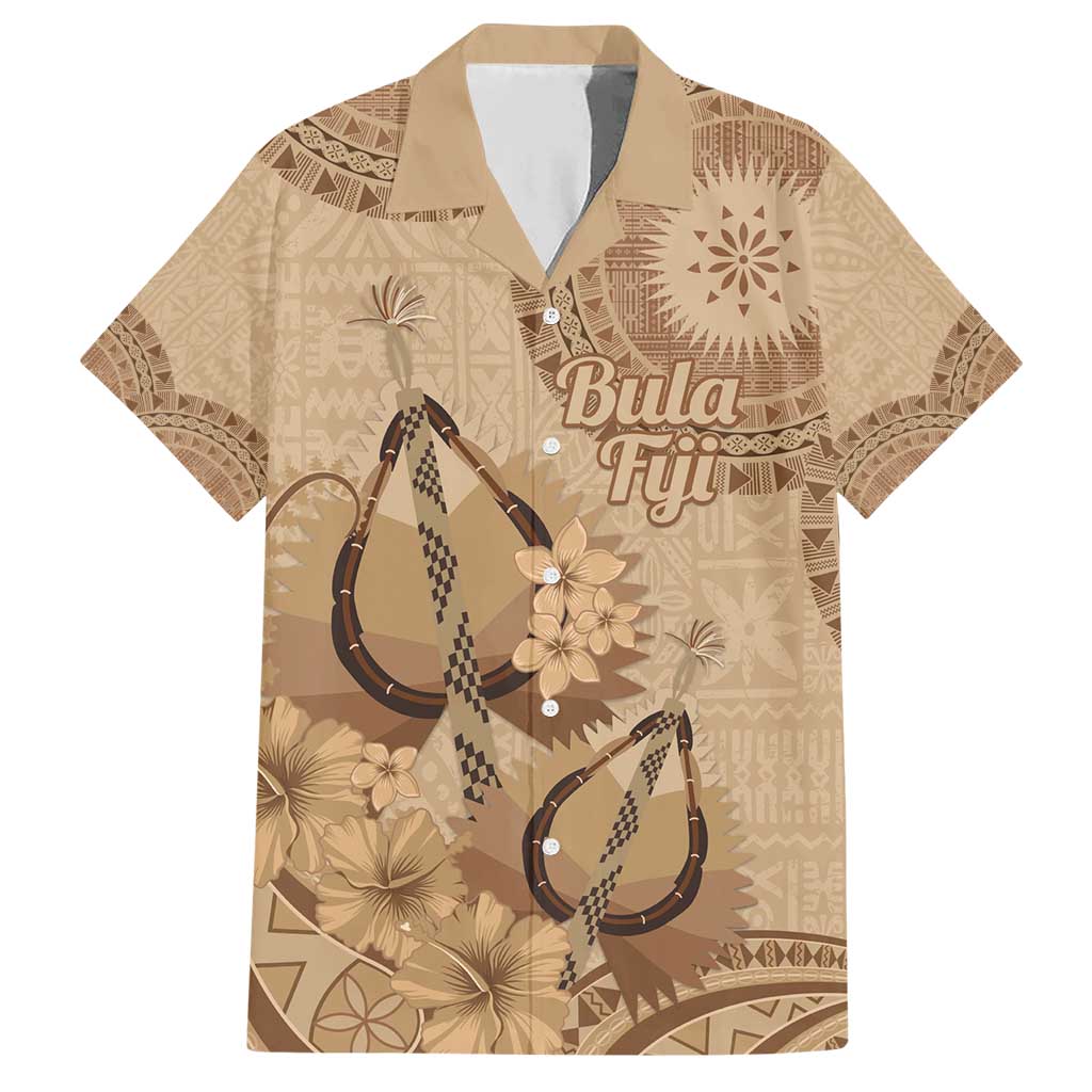 Brown Bula Fiji Family Matching Short Sleeve Bodycon Dress and Hawaiian Shirt Fijian Dance Fan Tapa Cloth Pattern LT14 Dad's Shirt - Short Sleeve Brown - Polynesian Pride