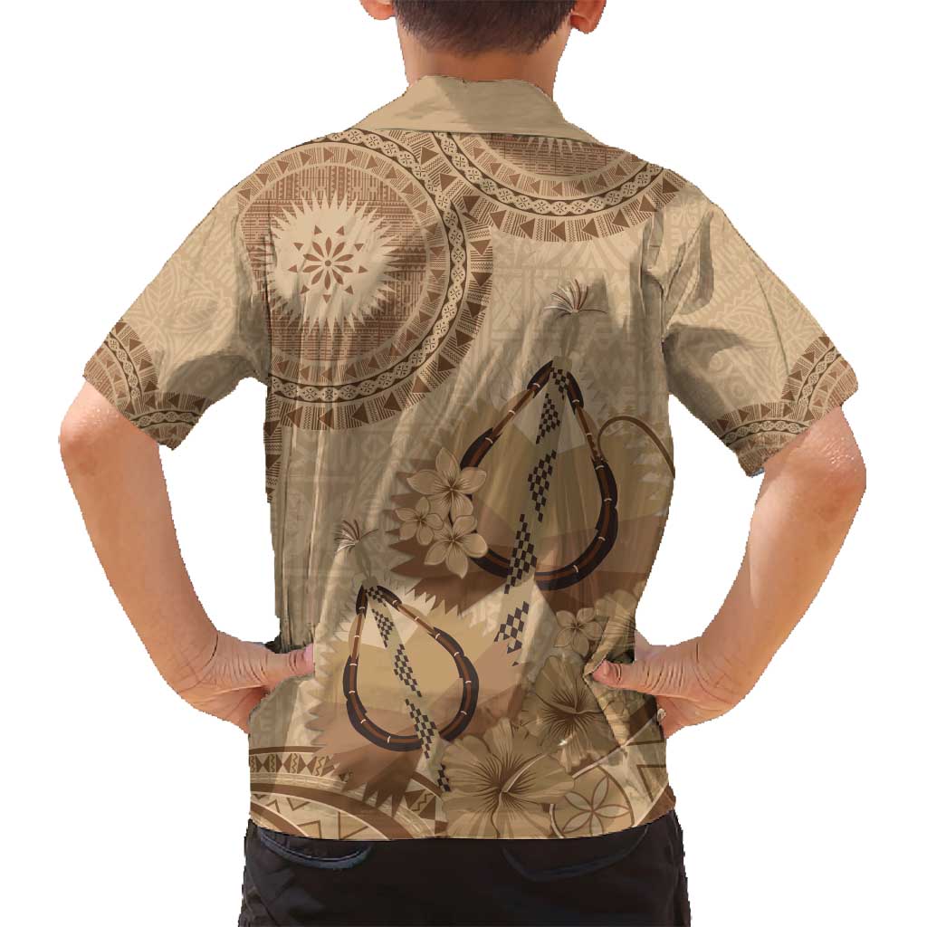 Brown Bula Fiji Family Matching Summer Maxi Dress and Hawaiian Shirt Fijian Dance Fan Tapa Cloth Pattern LT14 - Polynesian Pride