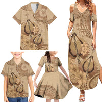 Brown Bula Fiji Family Matching Summer Maxi Dress and Hawaiian Shirt Fijian Dance Fan Tapa Cloth Pattern LT14 - Polynesian Pride