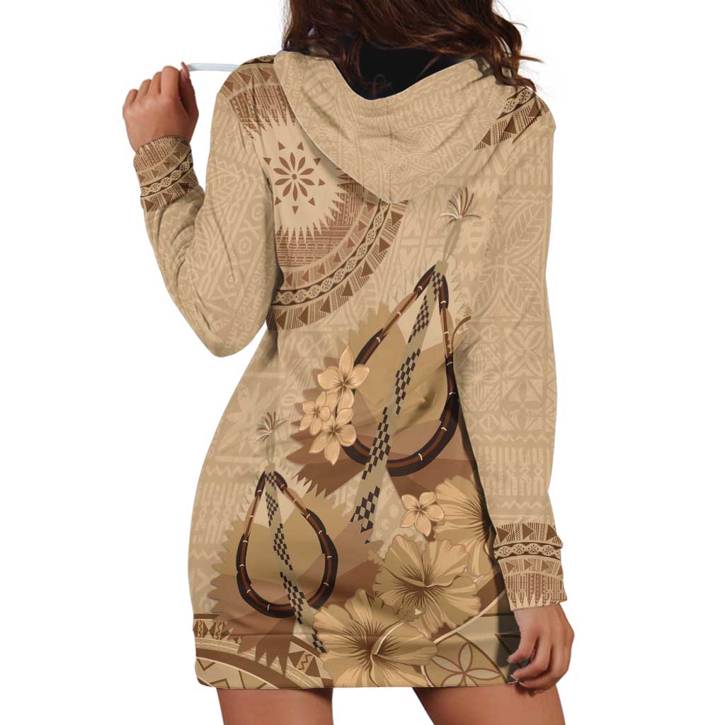 Brown Bula Fiji Hoodie Dress Fijian Dance Fan Tapa Cloth Pattern LT14 - Polynesian Pride