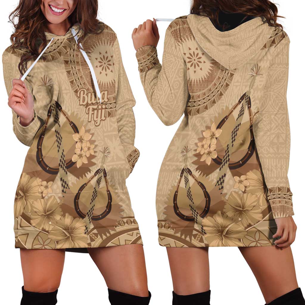 Brown Bula Fiji Hoodie Dress Fijian Dance Fan Tapa Cloth Pattern LT14 - Polynesian Pride